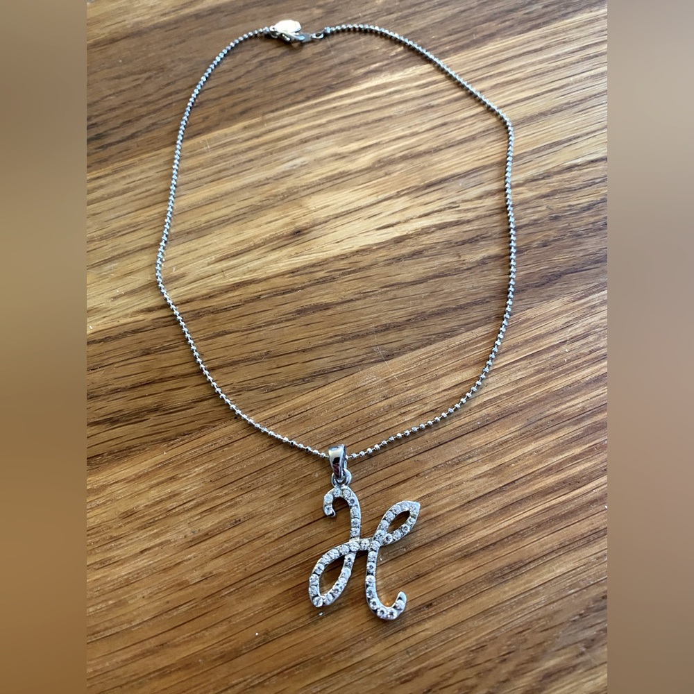 Cool Jewels H letter pendant with rhinestones silver tone necklace